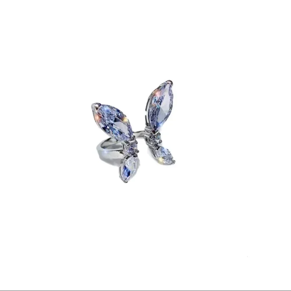 Silver Crystal Wings Open Band Wrap Ring Jewelry NEW